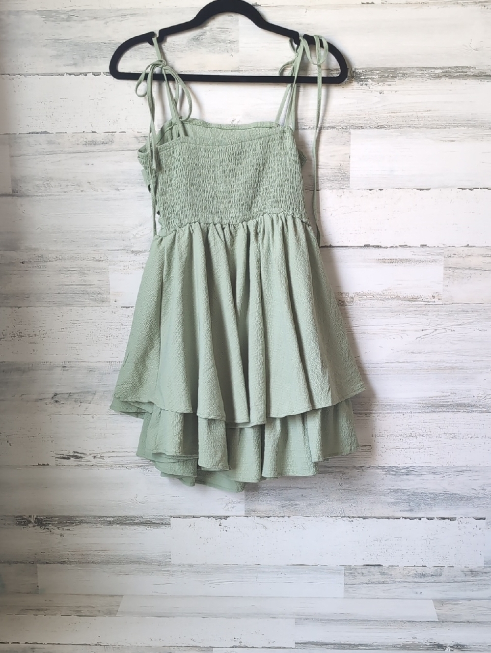 SHEIN Light Sage Tiered Maxi Dress with Smocked Bodice and Tie Straps